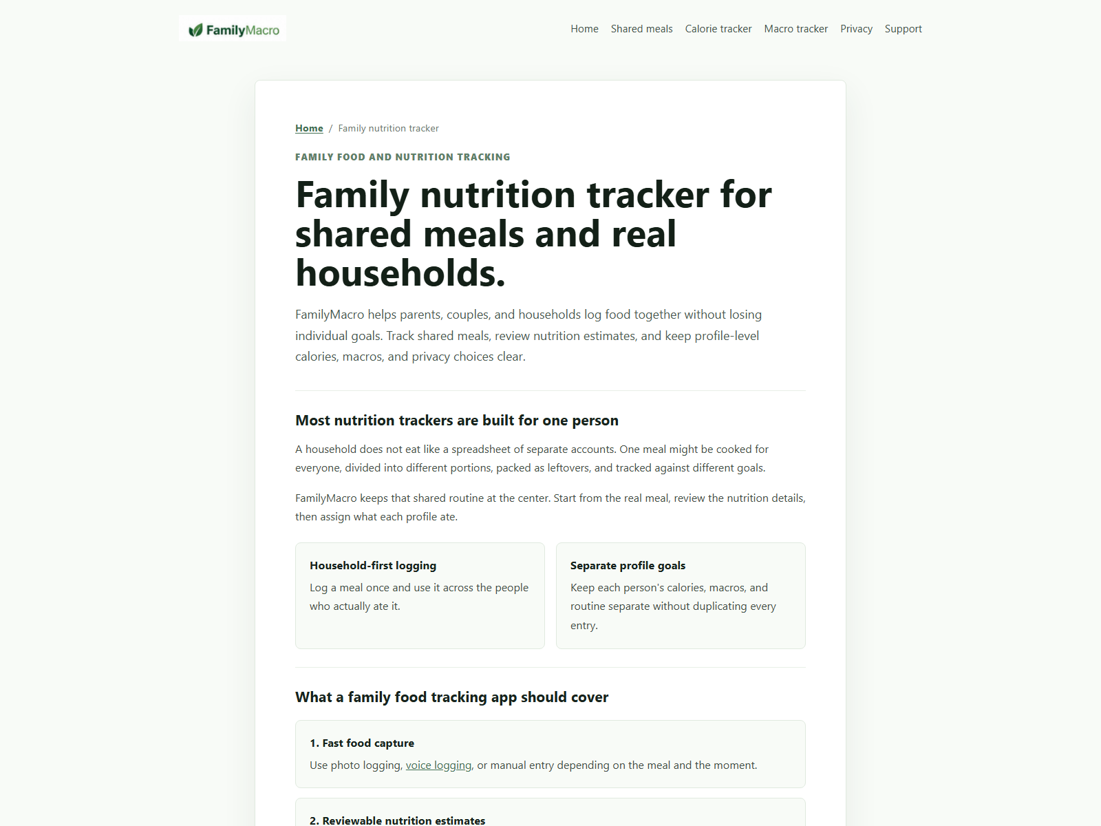 FamilyMacro family nutrition tracker guide screenshot